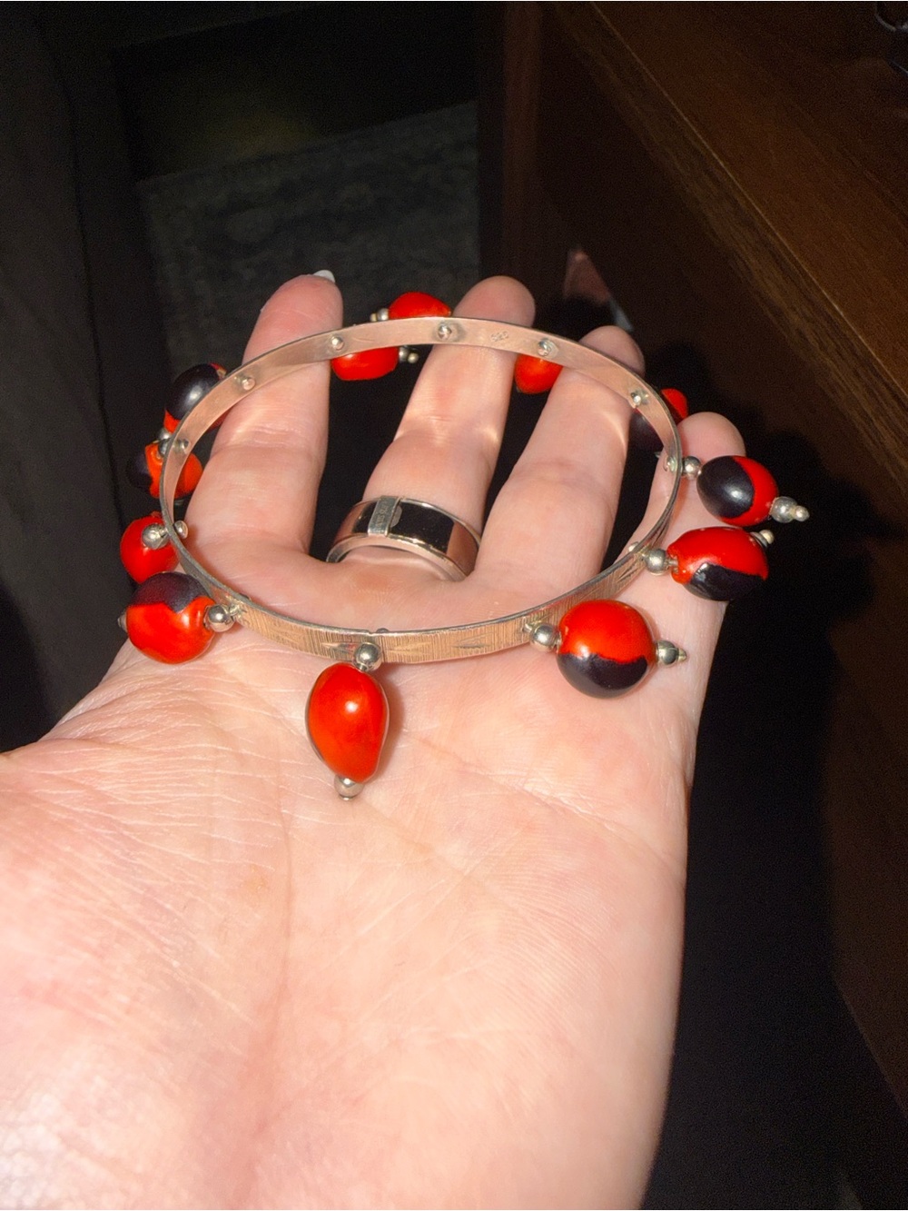 Sterling Silver 925 Red Beaded Bracelet - Picture 2 of 9